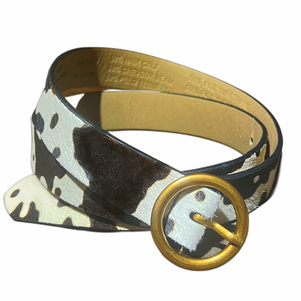Urban Outfitters Cow Print Belt with Gold Buckle Size M
